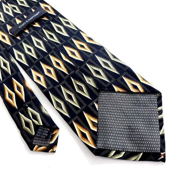 Croft & Barrow Black Tan Green Geometric Print Wide Silk Tie - Picture 5 of 6